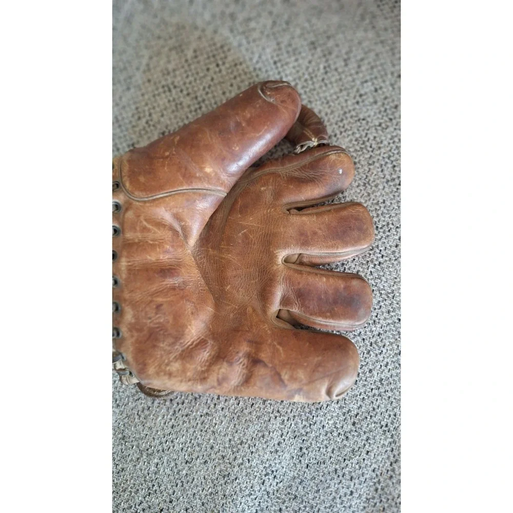 VINTAGE SPLIT FINGER BASEBALL GLOVE LEATHER MITT 1940S 1950S COLLECTIBLE